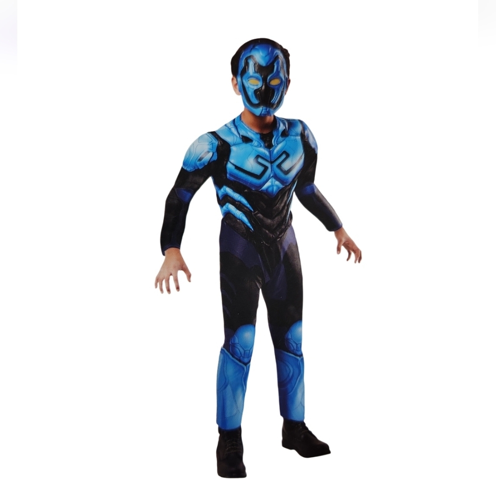 Blue Beetle Boys M(8) Padded Jumpsuit With Mask Halloween Costume